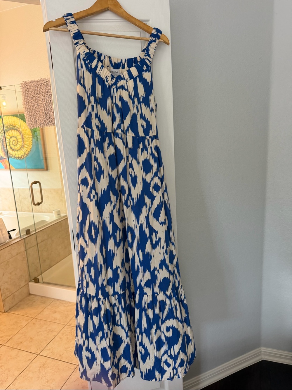Evereve Blue and Cream Printed Maxi Dress